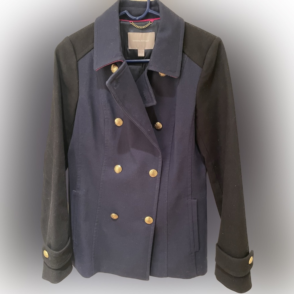 Banana Republic Pea Coat Naval Fashion L Double Breasted Navy and Black Jacket